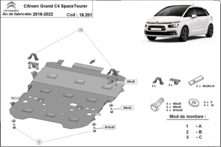 Scut motor Citroen Grand C4 Spacetourer - Scut motor metalic oțel 2mm Citroen Grand C4 Spacetourer 2018-2020 Model 2