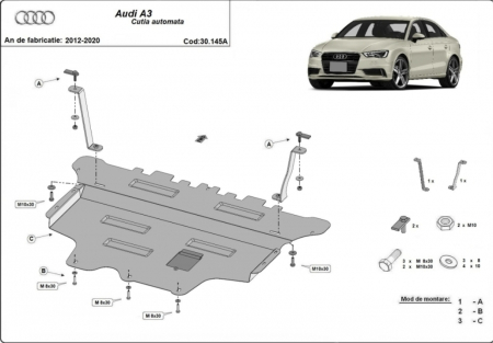 Scut motor Audi - Scut motor metalic cutie de viteze automata Audi A3 (8V) 2012 - 2020