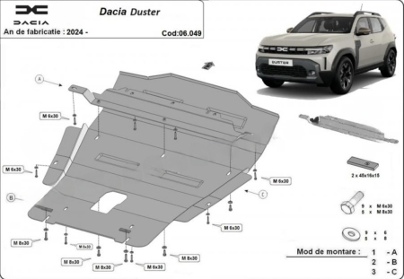 Scuturi metalice - Scut motor metalic Dacia Duster numai 4x4 2024 - prezent
