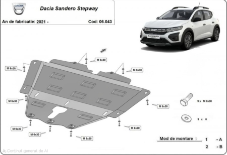 Scut motor Dacia Sandero - Scut motor metalic Dacia Sandero Stepway 2021 - 2025