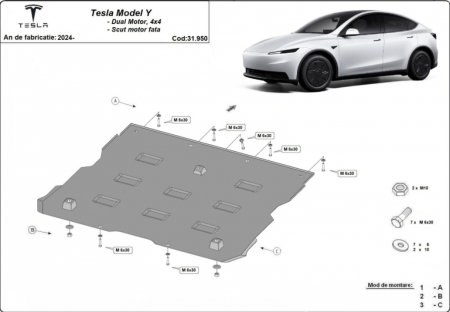 Scut motor Tesla Y - Scut motor metalic fata Tesla Model Y Juniper AWD 2024-2026