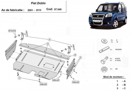 Scut motor Fiat - Scut motor metalic Fiat Doblo dupa 2001