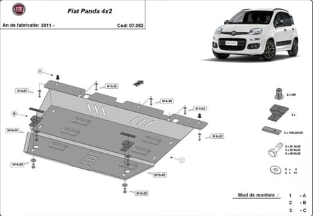 Scuturi metalice - Scut motor metalic Fiat Panda 4x2 2011 - prezent