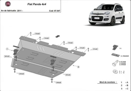 Scuturi metalice - Scut motor metalic Fiat Panda 4x4 2011 - prezent