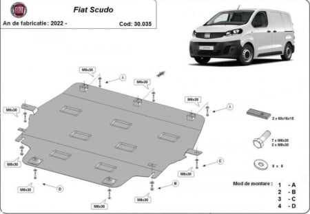 Scuturi metalice - Scut motor metalic Fiat Scudo 2022 - prezent