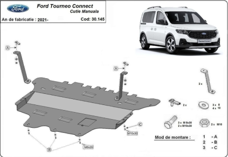 Scuturi metalice - Scut motor metalic Ford Tourneo Connect cutie manuala 2022 - prezent