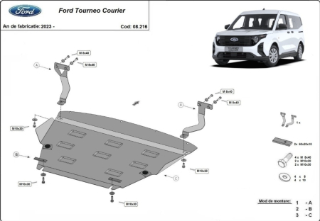 Scuturi metalice - Scut motor metalic Ford Tourneo Courier 2022 - prezent