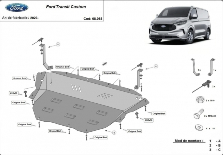 Scut motor Ford Tourneo Custom - Scut motor metalic oțel 2mm Ford Tourneo Custom 2023-2026