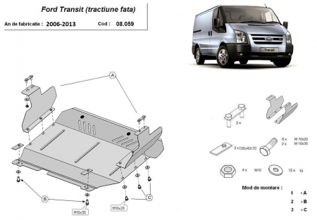 Scut motor Ford - Scut motor metalic Ford Transit dupa 2006 (tractiune fata)
