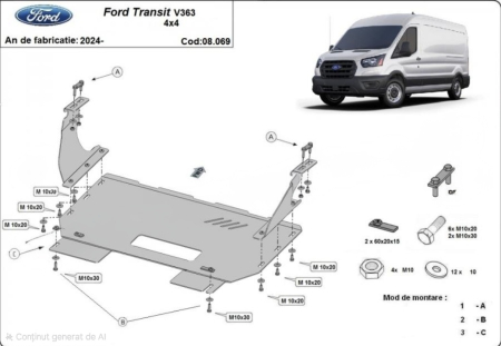 Scut motor Ford - Scut motor metalic Ford Transit V363 4x4 2024 - prezent