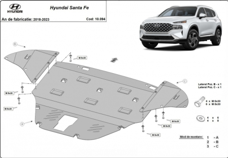 Scut motor Hyundai Santa Fe - Scut motor oțel 2mm Hyundai Santa Fe 2018-2023
