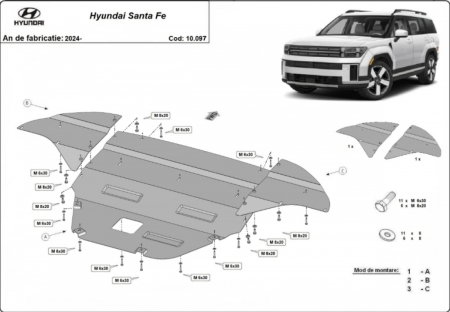 Scut motor Hyundai Santa Fe - Scut motor oțel 2mm Hyundai Santa Fe 2024+