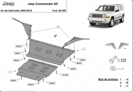 Scut motor Jeep Commander - Scut metalic motor radiator oțel 2mm Jeep Commander 2005 - 2010