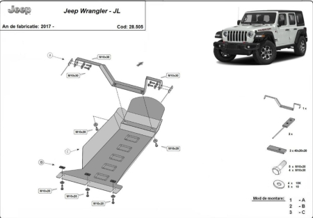Scut motor Jeep Wrangler - Scut motor metalic  Jeep Wrangler JL 2017 - prezent