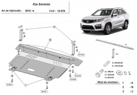 Scut motor Kia - Scut motor metalic Kia Sorento dupa 2012