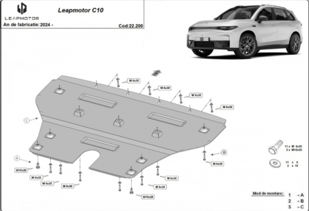 Scut motor Leapmotor - Scut Metalic Motor și Cutie Viteze Leapmotor C10 (2024-2026) - Produs Premium 2mm