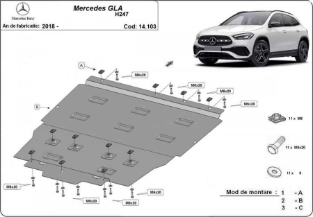 Scut motor Mercedes GLA - Scut motor metalic Mercedes GLA H247 dupa 2018
