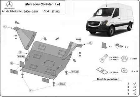 Scut motor Mercedes Sprinter - Scut motor metalic Mercedes Sprinter 4x4 2006 - 2017