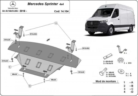 Scut motor Mercedes Sprinter - Scut motor metalic Mercedes Sprinter 4x4 fabricat dupa 2018
