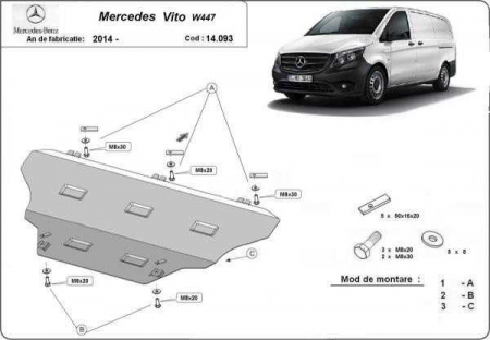 Scut motor Mercedes - Scut motor metalic Mercedes Vito W447, 1.6D, 4x2, tractiune spare dupa 2014