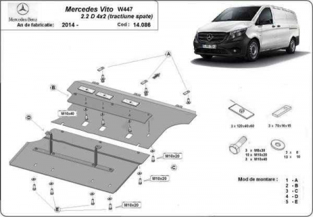 Scut motor Mercedes - Scut motor metalic Mercedes Vito W447, 2.2D, 2x4, tractiune spate dupa 2014