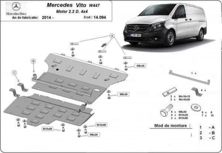 Scut motor Mercedes - Scut motor metalic Mercedes Vito W447, 2.2D, 4x4 dupa 2014