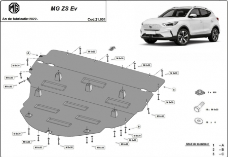 Scut motor MG - Scut Motor Metalic MG ZS EV (2022-2026) – Protecție Completă Motor Electric, Cutie și Radiator, Cod 21.001
