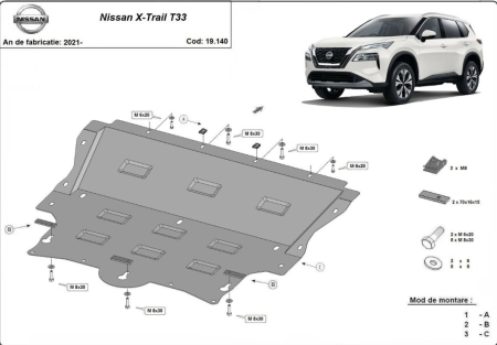 Scut motor Nissan X-Trail - Scut motor metalic Nissan X-Trail T33 2021-2025 Karmaster, otel 2mm, protectie motor, cutie viteze, radiator, cod 19.140