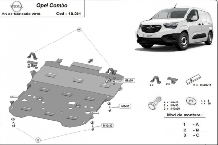 Scut motor Opel Combo - Scut Metalic Motor, Cutie și Radiator Opel Combo (2018+) - Model 2
