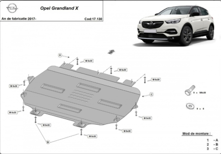 Scuturi metalice - Scut Motor Metalic Premium Opel Grandland X 2017 - 2026 Grosime 2mm Cod Produs 17.130