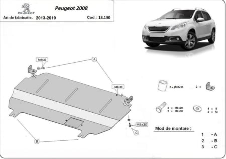 Scuturi metalice - Scut Motor Metalic Karmaster Peugeot 2008 2013-2019