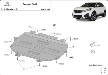 Scut motor Peugeot 3008 - Scut Metalic Motor, Cutie și Radiator Peugeot 3008 (2017+) - Model 2