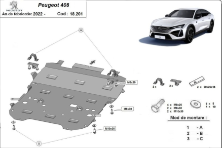 Scut motor Peugeot 408 - Scut-Motor-Metalic-Peugeot-408-2022-2025-Protectie-Otel-Cod-18.201