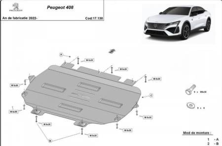 Scut motor Peugeot 408 - Scut-Motor-Metalic-Peugeot-408-2022-2025-Protectie-Motor-Cutie-Radiator-Cod-17.130