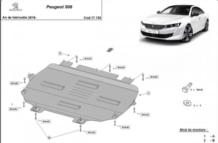 Scut motor Peugeot 508 - Scut motor metalic Peugeot 508 (2019-2025) | Oțel 2mm | Karmaster