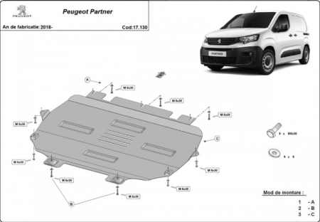 Scut motor Peugeot Partner - Scut Metalic Motor, Cutie și Radiator Peugeot Partner (2018+)