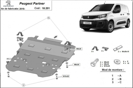 Scut motor Peugeot Partner - Scut Metalic Motor, Cutie, Radiator și Bară Opel Combo (2018+) - Model 2