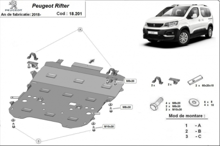 Scut motor Peugeot Rifter - Scut Metalic Motor, Cutie, Radiator și Bară Peugeot Rifter (2018+) - Model 2