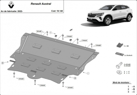 Scuturi metalice - Scut motor metalic Renault Austral 2022 - 2025