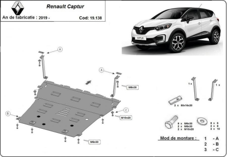 Scut motor Renault Captur - Scut motor metalic Renault Captur 2019 - prezent