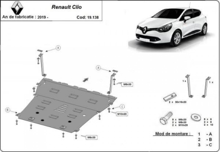 Scut motor Renault Clio - Scut motor metalic Renault Clio 5 2019 - prezent