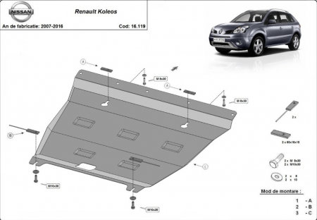 Scuturi metalice - Scut motor metalic Renault Koleos Model 2 2008 - 2016