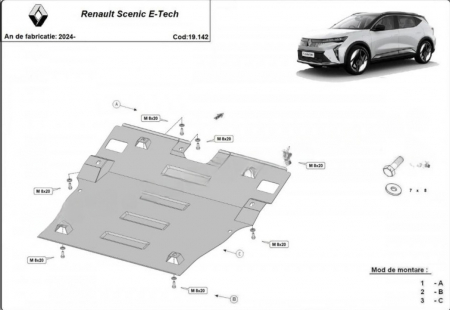 Scuturi metalice - Scut motor metalic Renault Scenic E-Tech 2024 - prezent