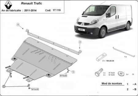 Scut motor Renault Trafic - Scut Motor Metalic Renault Trafic (2011-2014) - Protecție Extinsă Motor, Cutie și Radiator, Oțel 2mm, Cod 17.119uj