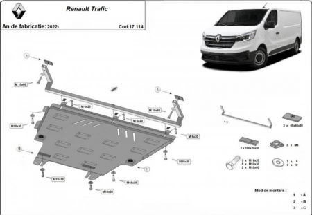 Scuturi metalice - Scut motor metalic Renault Trafic 2022 - prezent
