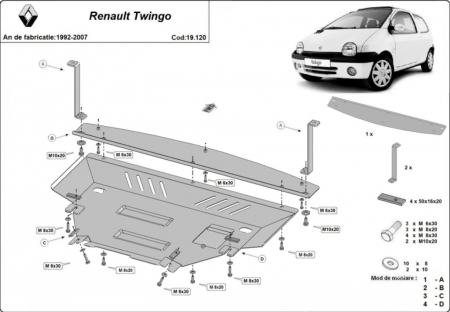 Scut motor Renault Twingo - Scut motor otel Renault Twingo 1992-2007
