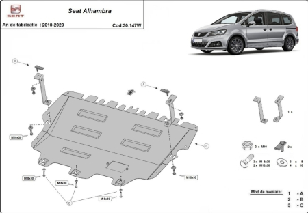 Scut motor Seat - Scut Motor Metalic SEAT Alhambra cu Webasto (2010-2020) 2mm Karmaster