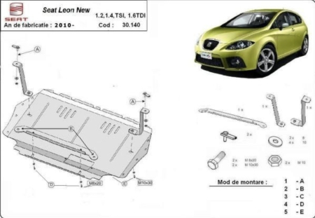 Scut motor Seat - Scut Motor Metalic SEAT Leon 2 Facelift (2009 - 2012) - Motorizari 1.2 TSI, 1.4 TSI, 1.6 TDI