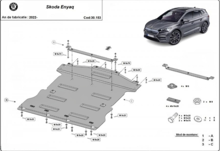 Scut motor Skoda Enyaq - Scut Motor Metalic 2mm Skoda Enyaq iV (2022 - 2025) - Protecție Profesională Sistem Electric