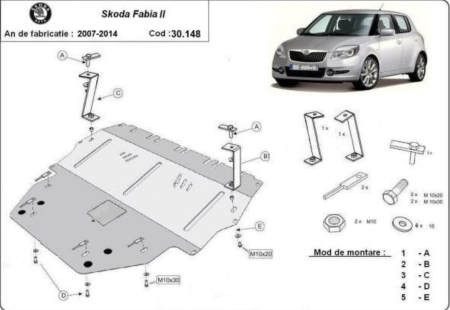 Scut motor Skoda Fabia - Scut Motor Metalic Oțel Skoda Fabia Diesel (2007 - 2014) Karmaster (Cod 30.148)